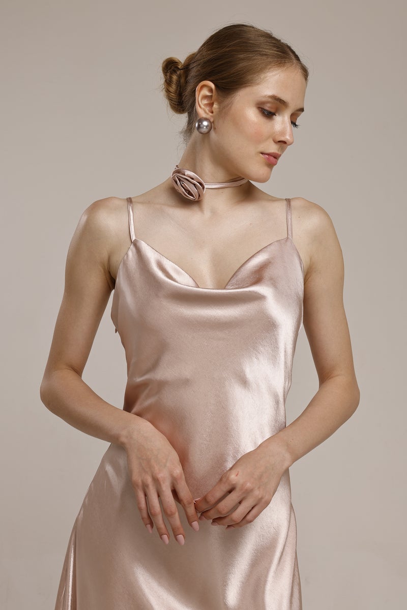 Boonne Fashions فستان ميدي ساتان وردي للنساء - Image 4